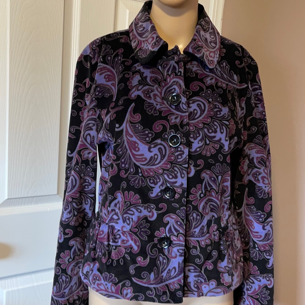 CHARTER CLUB Petite Purple Printed Button Coat P/S